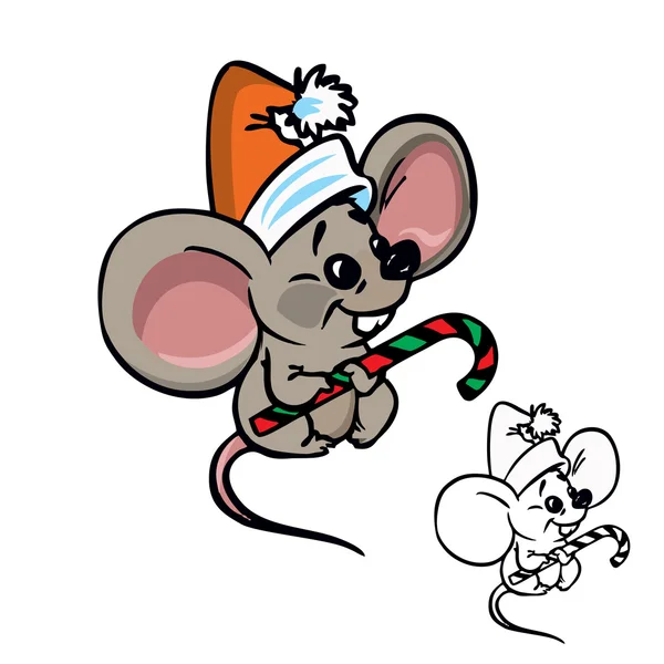 Cute Christmas mouse with candy — Stok Vektör